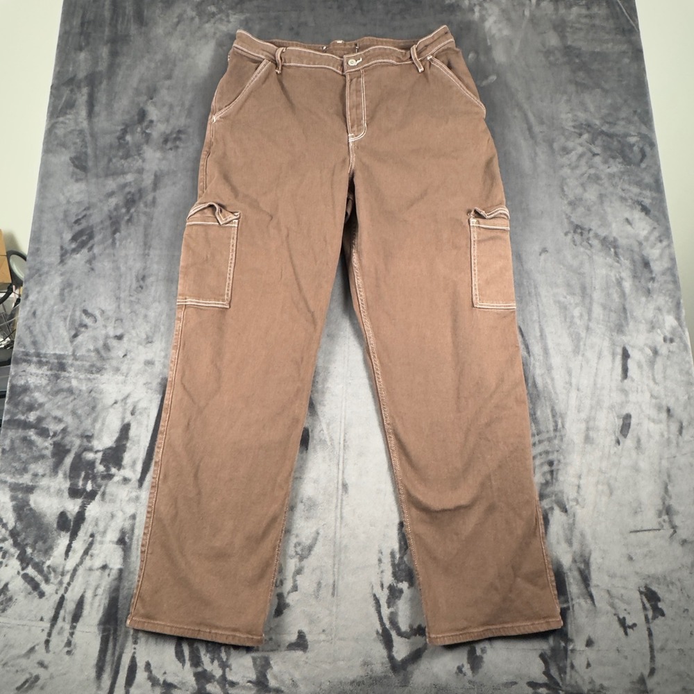 Hollister Cargo Pants Mens 37x31 Brown Contrast Stitch Utility Denim